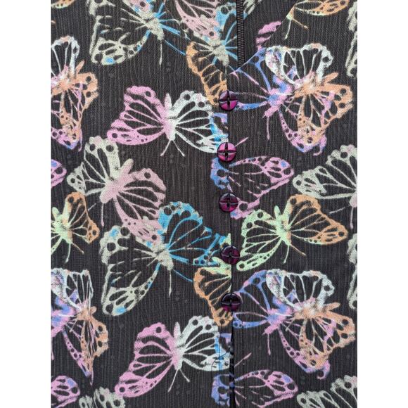 Vintage Y2K Butterfly Dress Size 8 Brown Midi Modest Pastel Christopher & Bank - Picture 2 of 10